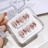 10pcs Handmade Press on Nails Medium Glitter French False Nails Full Cover Butterfly Pearl Diamond Designs Fake Nails Manicure