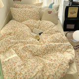 Fashion Floral Bedding Set Blue Pink Boys Girls Single Double Size Duvet Cover Kit No Filling Flat Sheet Pillowcase Home Textile