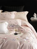 Premium 1000TC Egyptian Cotton Flowers Embroidery Pink Luxury Bedding Set Duvet Cover Flat/Fitted Bed Sheet Pillowcases 4Pcs