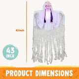 no 43" Outdoor Halloween Decoration, Scary Girl Hanging Ghost Decor Sound Activated with Light-up Head for Yard, Patio, Haunted House Lawn Garden