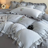 Elegance French Style Bedding Set Duvet Cover Set High Quality  New Lace Princess Embroidery Double Layer Edge King Queen