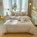 INS Girls Cherry Soft Bedding Set Washed Cotton Bed Sheet Queen King Size Duvet Set Flower Comforter Set Pillowcase Bed Linens