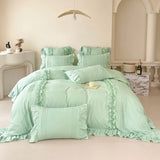 4Pcs Korean Princess Style Cotton 100% Bedding Set Duvet Cover 200x230 220x240 Solid Color Lace Bed  Sheet  pillowcases