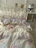 Romantic Floral Dog Cotton Bedding Set Lovely Cartoon Pure Cotton Four-Piece Suite Lace Design Cotton Duvet Cover eet Pillo...
