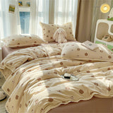 Knitted Class A Soft Bedding Set Washed Cotton Bed Sheet Queen King Size Duvet Set Flower Comforter Set Pillowcase Bed Linens