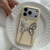 Fresh Color Luxury 3D Silver Rhinestone Lace Bow Yellow Phone Case for iPhone 17 16 15 Pro Max Shockproof Back Cover