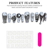 10pcs White Grey False Nail Tips Y2k Style Handmade Press On Nails With Metal Butterfly Flower Diamond Designs Glossy Fake Nails