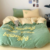 New warm plush thickened warm letter embroidery milk fleece four-piece student dormitory quilt cover 3-piece bedding