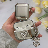 Electroplated Silver Soft TPU Case For AirPods 4 3 Pro 2 1 Mirror Plating Earphone Protective Cover Heart Keychain Accessories