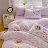 Korea Style Bedding Set Purple Heart Washed Cotton Soft Duvet Cover Skin-friendly Quilt Cover Bed Sheet Pillowcase Home Textiles