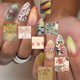 French Almond False Nails Retro Flowers Wearable Hand Drawn Press on Nails for Woman Datachable Full Cover False Nails Tips