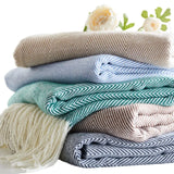 Herringbone Faux Cashmere Throw Blanket Lightweight Fuzzy Soft Cozy with Chevron Fringe Travel-Friendly Farmhouse Christmas Gift