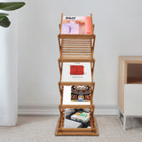5-Tier Bamboo Magazine Rack Foldable, Portable Lightweight Floor Standing Display Holder for Office Bookstore, Storage Organizer