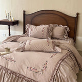 Linen-Cotton Rose Bedding Set New Fall French Country Duvet Cover Set Queen King Size Bed Sheet Set For Bedroom