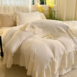 Vintage French Lace Ruffles 100% Cotton Double Yarn Soft Comfortable Bedding Set Duvet Cover Bed Sheet/Fitted Sheet Pillowcases