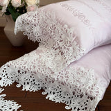 Vintage Rose Jacquard Lyocell Soft Silky Cooling Hollow Lace Edge Bedding Set Duvet Cover Flat/Fitted Bed Sheet Pillowcases 4Pcs