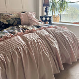 Vintage Rose Oil Painting Style Ruffles Egyptian Cotton Bedding Set Duvet Cover Bed Sheet/Bed Skirt/Fitted Sheet Pillowcase 4Pcs