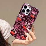 Rose Leopard Print Red Cherry Glitter Phone Case for IPhone 13 15 14 16 Pro Max Fashion Bling Shockproof Cover for Iphone 17 Pro