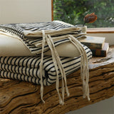 Linen Cotton Simple Stripes Jacquard Nordic Style Bedding Set Single Double Queen King Duvet Cover Flat Sheet Pillowcase