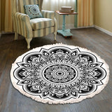 Hand Woven Cotton Linen Carpet Retro Bohemian Round Bedside Geometric Floor Mat Living Room Home Decor Boho Mandala Tassel Rug