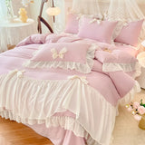 4pcs White Bedding set ruffles Duvet Cover Set (1*Duvet Cover + 2*Pillowcase, 1*sheet/fitted sheet)for bedroom guest room