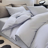 3pcs Solid Color High Quality Duvet Cover Set Luxury Purple Comforter Cover with 2 Pillowcases Triangle Sewn Edge Design Bedding