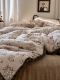 Ikeehome  Dr Flower Record Milk Fuzz Coral Fce Four Piece Set Girl Sle Warmth Bedding Cover Winter Cozy French Sle Bedding