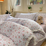 INS Korean Style New Yungan Cotton Wrinkled Double-layer Yarn Lace Bedding Sets