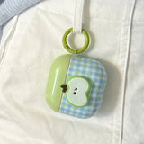 Cartoon Cute Green Apple DIY Grid Pattern Silicone Earphone Case For AirPods 1 2 3 4 Pro 2 Soft Protection Cover With Keychain