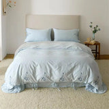 100% Cotton Bedding Set Embroidery Blue Daisy Wildflower Embroidery Floral Jacquard Duvet Cover Set Bed Sheet Pillowcases 4Pcs