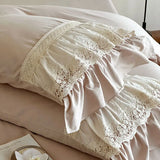 French Vintage Lace Ruffles Pure Cotton Princess Bedding Set Duvet Cover Bed Skirt Bedspread Pillowcases Queen King Size 4Pcs