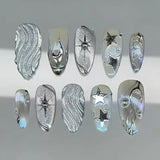 24pcs Flower Butterfly Design False Nails Art Summer Sweet Colorful Smudge Almond Full Cover Nail Rhinestone Press on Fake Nails