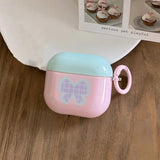 Pink and Green Bow + Ring Earphone Case Suitable for Apple for Airpodspro2 Case/For Airpodspro Case/For Airpods4 Case/For Airpods3 Case/For Airpods2 Case/Fashionable Women's Earphone Case/Simple Earphone Case