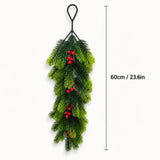 Single Piece Christmas Artificial Pine Hanging Spray with Red Berries Pinecones, Winter Greenery Stem for Mantel Stair Holiday