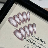 10pcs Handmade Sparkling Butterfly False Nails Press On Acyrlic Nails Long Almond Wearable Crystal Cat's Eye Fake Nails Finished