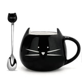 Cartoon Cat Mugs Coffee Cups with Stirring Spoon Black White Ceramic Breakfast Milk Cup Office 400ml Drinkware Nice Friend Gifts