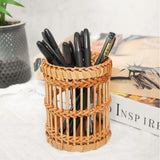 Vietnamese bamboo woven vintage wooden pen holder, desktop stationery, comb, makeup, calligraphy tool organizer ornament