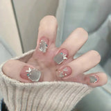 10Pcs Handmade Press On Nails Full Cover Butterfly Design Cat Eye Short Square Ballerina Artificial False Nails Nail Tips Art