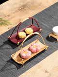 Handcrafted Bamboo Handle Fruit Basket Tea Snack Tray Creative Chinese Style Retro Tea Ceremony Serving Basket for Living Room