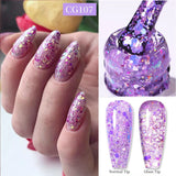 10ml Glitter Sequins Gel Nail Polish Shining Soak Off UV Semi-permanent Varnish Base Top Coat Hard Gel Design