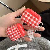 Korea Lovely Red Grid Pattern Soft Silicone Apple Earphone Case For AirPods 1 2 3 4 Pro 2 Cartoon Cute Dog Pendant New Year Case