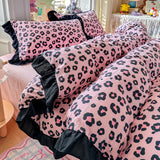 Leopard Print Beding Set Dreamy Color Purple Black Lace Design Wrinkled Cotton double-layer Gauze King Queen Size for Bedroom De