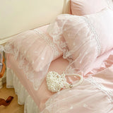 100% Cotton Romantic French Princess Wedding Bedding Set Lace Ruffles Duvet Cover Lace Bed Sheet Bed Skirt Bedspread Pillowcases