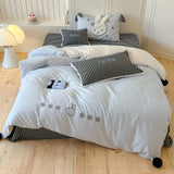 Cute Rabbit Embroidery Cotton Bedding Set Fre Sle Pure Cotton Bed eet Cover Quilt Cover Four Piece Set Luxury Girls Heart