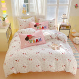 Washed Cotton Pink Duvet Cover Girl Room Decor Breathable Comforter Cover with 2 Pillowcases Bed Linens Bedding Set Home Textile