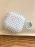 Blue Plaid Star + Ring Earphone Case Suitable for Apple for Airpodspro2 Case/For Airpodspro Case/For Airpods4 Case/For Airpods3 Case/For Airpods2 Case/Fashionable Women's Earphone Case/Simple Earphone Case