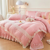 Korean Luxury Lace Ruffles Bedding Set Skin-Friendly Washed Cotton Princess Style Duvet Cover Bed Sheet Pillowcase Home Textiles