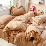 Ins Princess Bedding Set 2025 Korean Style Lace Towel Embryos  Washing Cotton Four PIECE Set Duvet Cover With Pillowcase