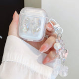 Korean Clear Bow knot Star Bell Keychain Case For Airpods Pro 2 Earphone Charging Box Bag Cover For Airpod 1/2/3/4 Soft Shell