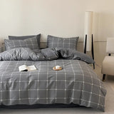 High Quality Grid Printed Flat Sheet Bedding Sets Light Luxury Cotton Soft Quilt Cover Single Double Bed Comfort Set for Adults
